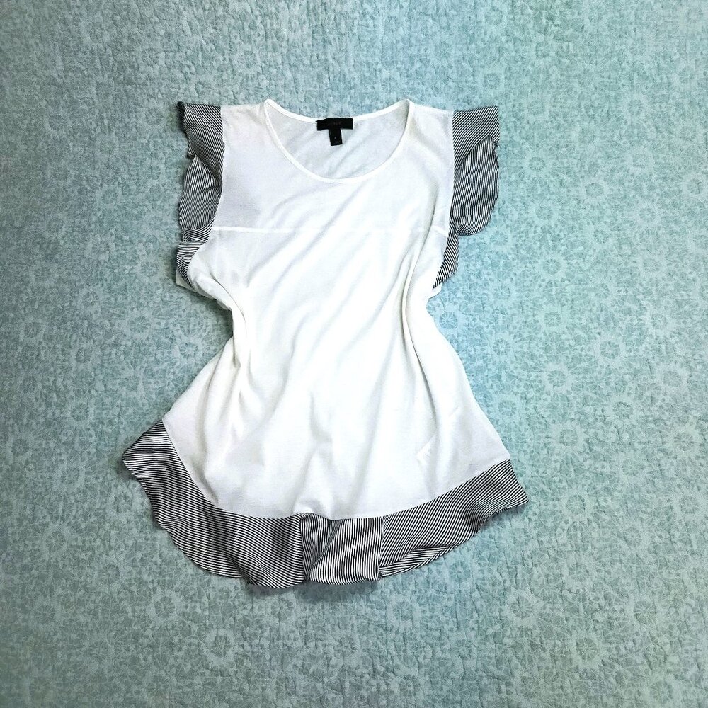 J. Crew White Top with Satin Ruffle, Size S